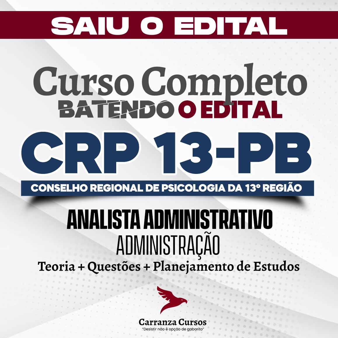 Logo CRP-13-PB - Conselho Regional de Psicologia da 13ª região - CURSO COMPLETO - Cargo: Analista Administrativo