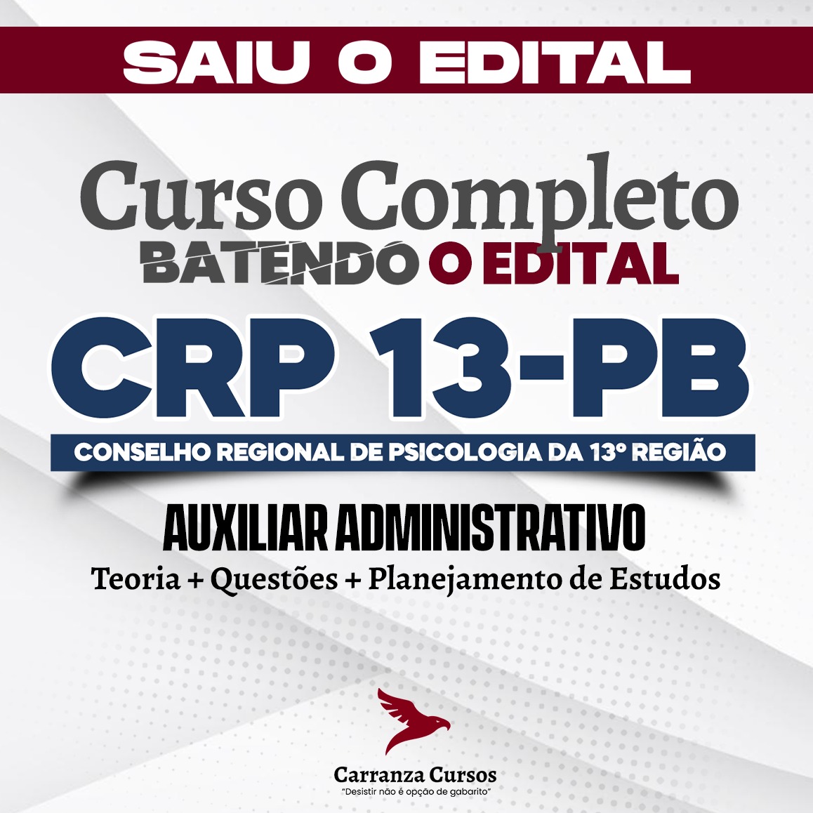 Curso CRP-13-PB - Conselho Regional de Psicologia da 13ª região - CURSO COMPLETO - Cargo: Auxiliar Administrativo