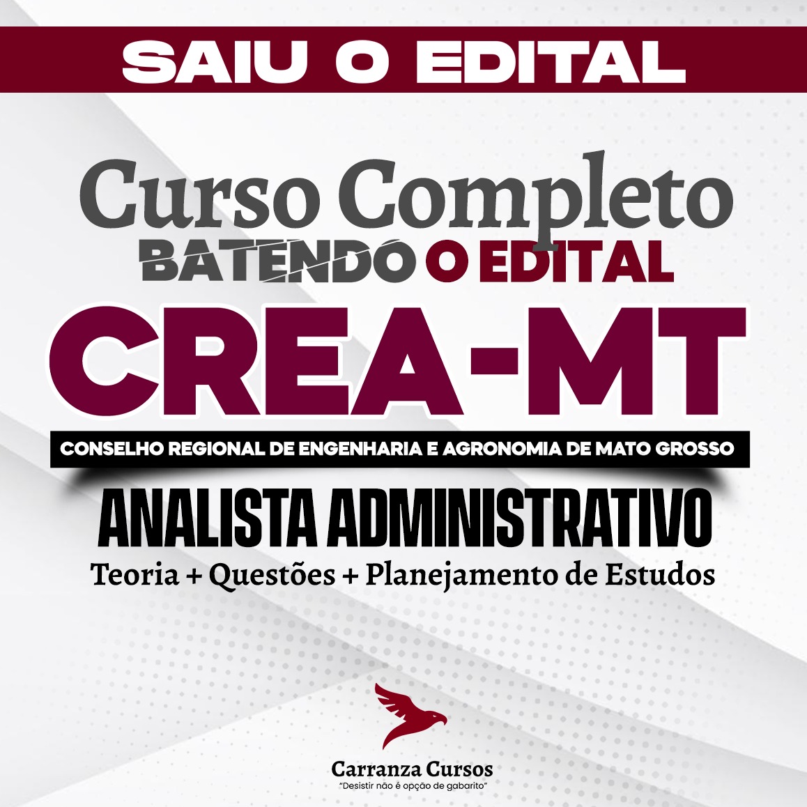 Logo CREA MT - Conselho Regional de Enganharia e Agronomia do Estado de Mato Grosso - CURSO COMPLETO - Cargo: Analista Administrativo