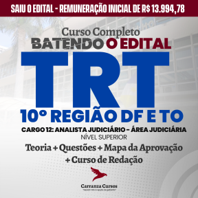 Logo TRT DF/TO - Tribunal Regional do Trabalho da 10° Região - Cargo: Analista Judiciário - Área Judiciária - Curso Completo
