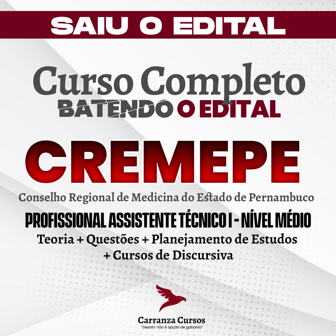 Logo CREMEPE - Conselho Regional de Medicina do Estado de Pernambuco - CURSO COMPLETO - Cargo: Profissional Assistente Técnico I