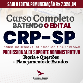 Logo CRP SP - Conselho Regional de Psicologia da 6ª Região - CURSO COMPLETO - Cargo: Profissional de Suporte Administrativo