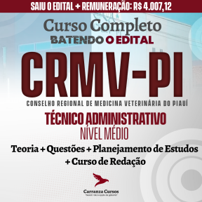 Logo CRMV-PI - Conselho Regional de Medicina Veterinária do Piauí – CURSO COMPLETO – Cargo: Técnico Administrativo