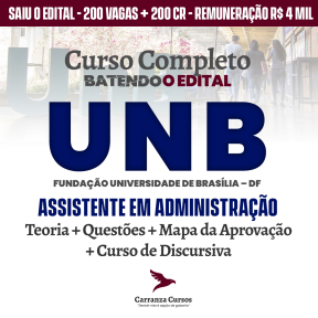 Logo UNB - Universidade de Brasília - CURSO COMPLETO - Cargo: Assistente Administrativo