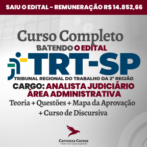 Logo TRT SP - Tribunal Regional do Trabalho da 2ª Região - CURSO COMPLETO - Cargo: Analista Judiciário - Área Administrativa