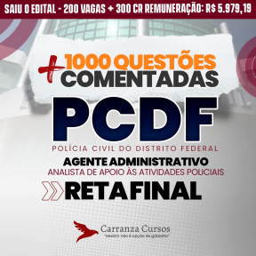 Logo PCDF - Polícia Civil do Distrito Federal - Agente Administrativo -1000 Questões Comentadas - RETA FINAL