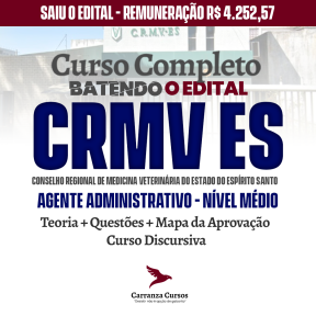 Logo CRMV ES - Conselho Regional de Medicina Veterinária do Estado do Estado do Espírito Santo - CURSO COMPLETO - Cargo: Agente Administrativo