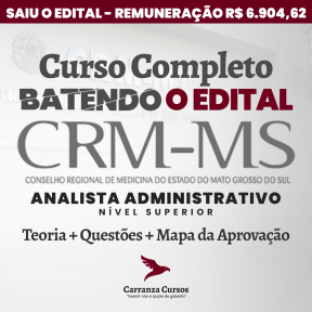 Logo CRM MS - Conselho Regional de Medicina de Mato Grosso do Sul - CURSO COMPLETO - Cargo: Analista Administrativo