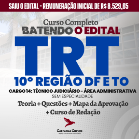 Logo TRT DF/TO - Tribunal Regional do Trabalho da 10° Região - Cargo: Técnico Judiciário - Área Administrativa - Curso Completo