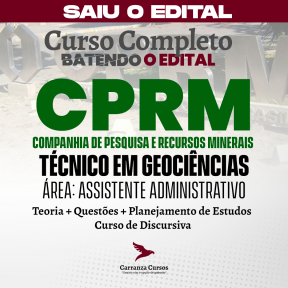 Logo CPRM - Companhia de Pesquisa de Recursos Minerais - CURSO COMPLETO - Cargo: Técnico em Geociências - Área: Assistente Administrativo