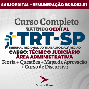 Logo TRT SP - Tribunal Regional do Trabalho da 2ª Região - CURSO COMPLETO - Cargo: Técnico Judiciário - Área Administrativa