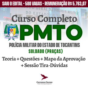 Logo PMTO - Polícia Militar de Tocatins - CURSO COMPLETO - Cargo: Soldado (Praças)