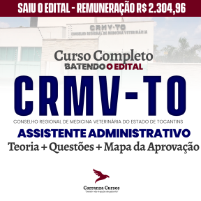 Logo CRMV TO - Conselho Regional de Medicina Veterinária do Estado de Tocantins - CURSO COMPLETO - Cargo: Assistente Administrativo