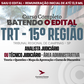 Logo TRT 15  - Tribunal Regional do Trabalho de Campinas SP ⦙ Técnico Judiciário - Área Administrativa - Curso Completo